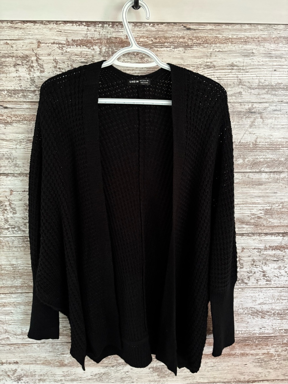 SHEIN Black Open-Front Draped Knit Cardigan